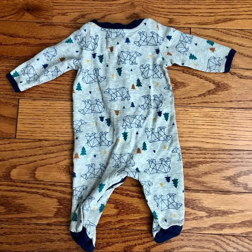 Lamaze Baby Cotton One Piece Bear Print footie Gray Baby Boy Size 3 Months